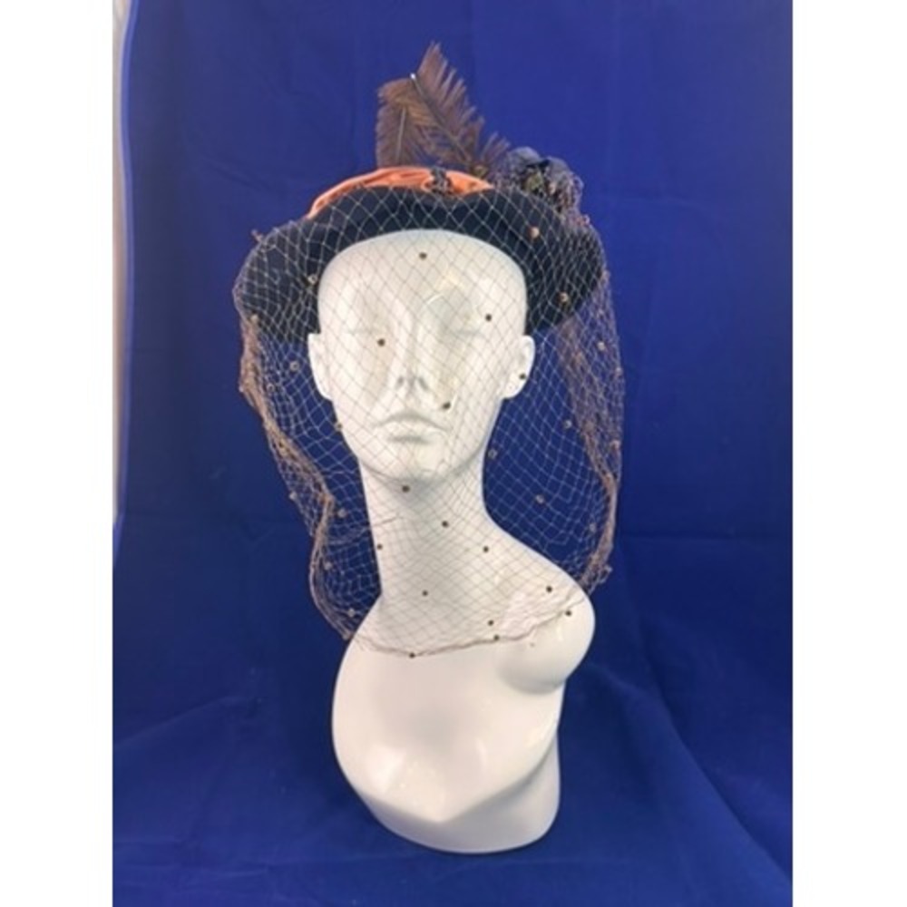 Vintage 40s 50s Best & Co NY Black Felt Hat Veil Feather Cocktail Hat - Picture 3 of 10